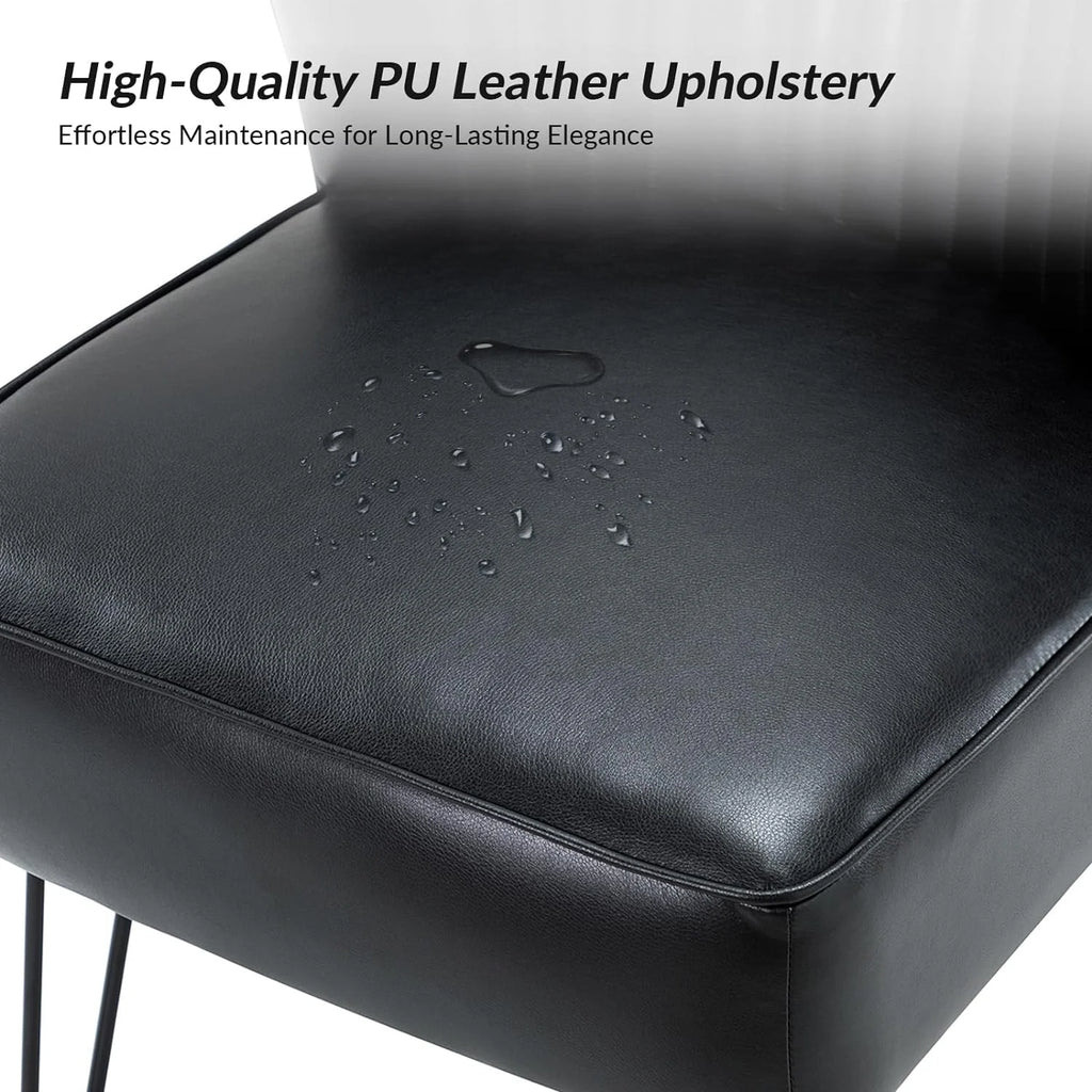 Faux Leather Accent Chairs Set Of 2 With Metal Base, Black T444