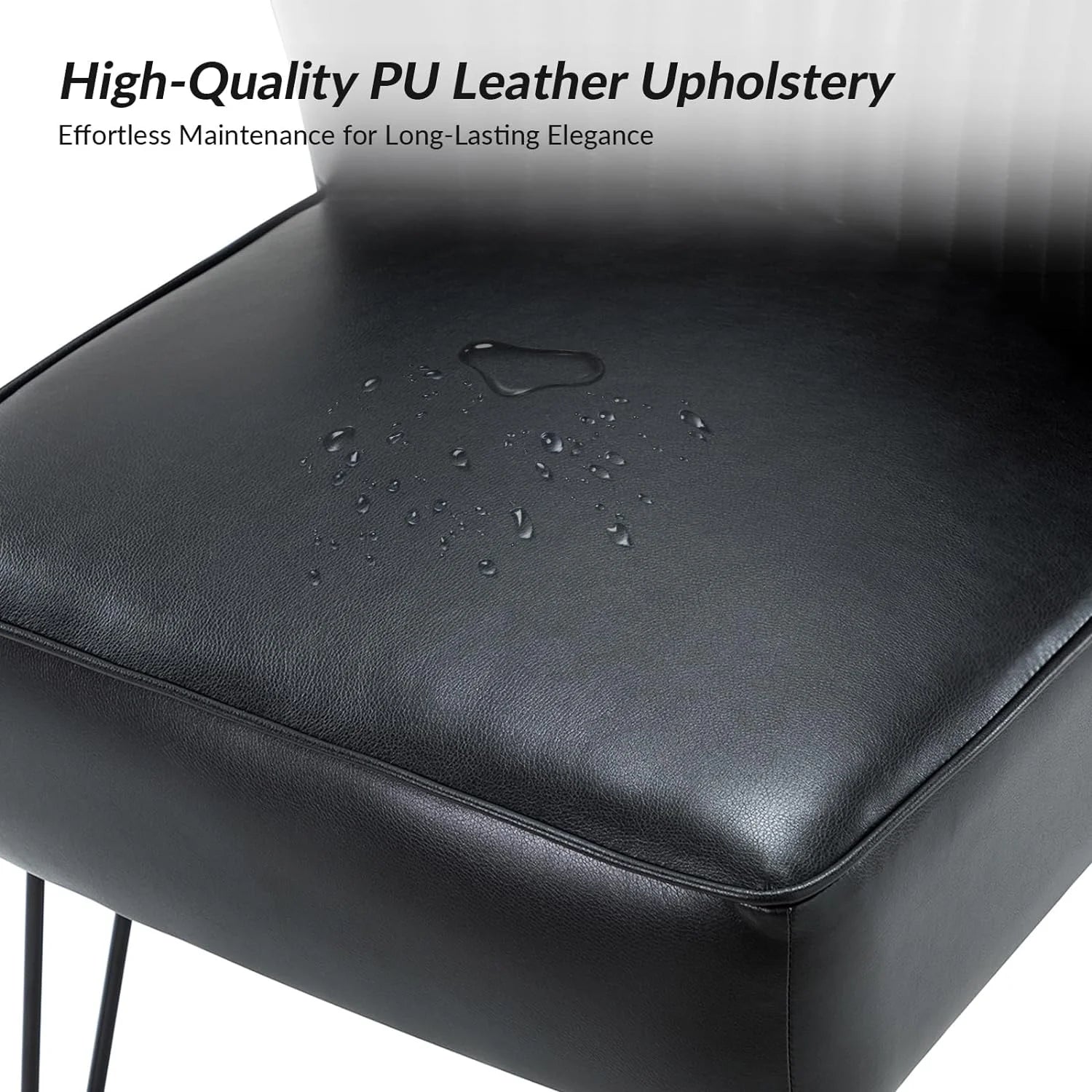Faux Leather Accent Chairs Set Of 2 With Metal Base, Black T444