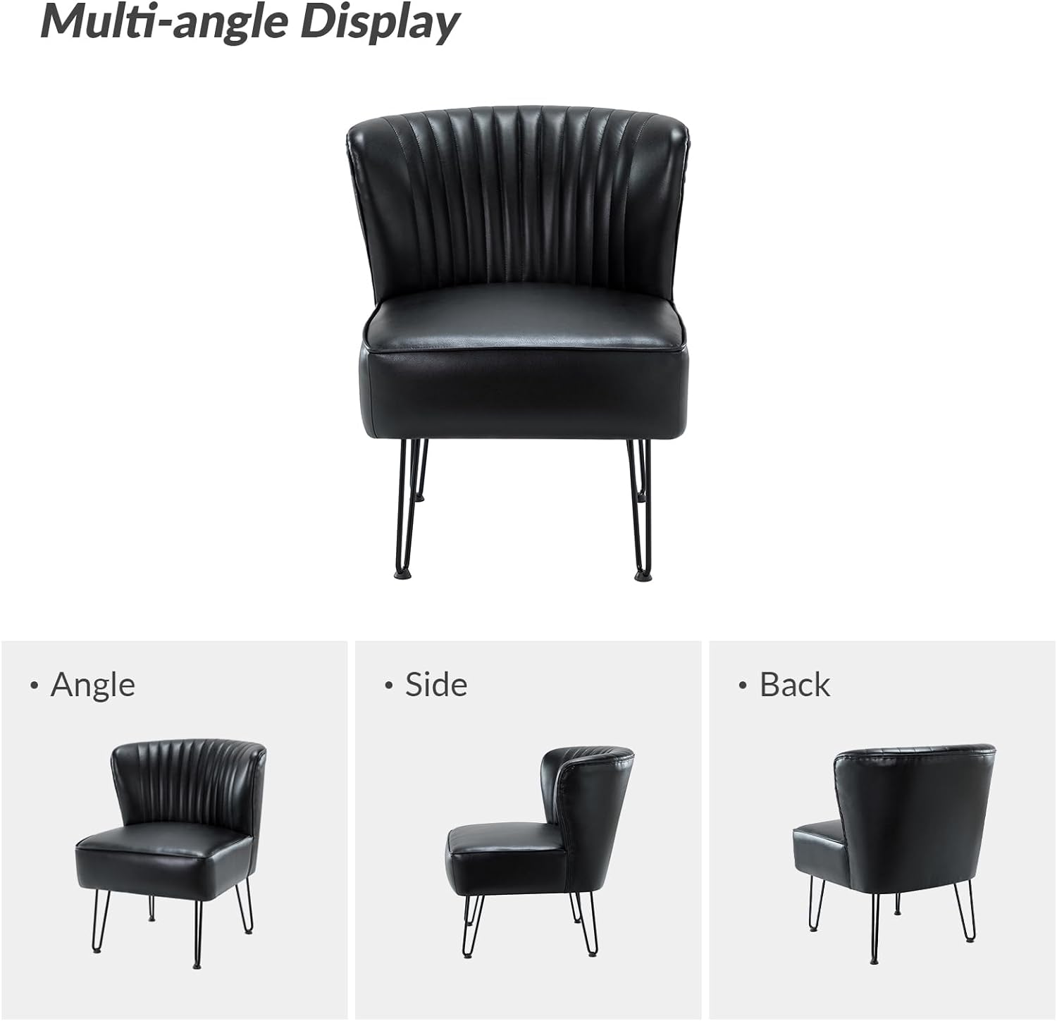 Faux Leather Accent Chairs Set Of 2 With Metal Base, Black T444