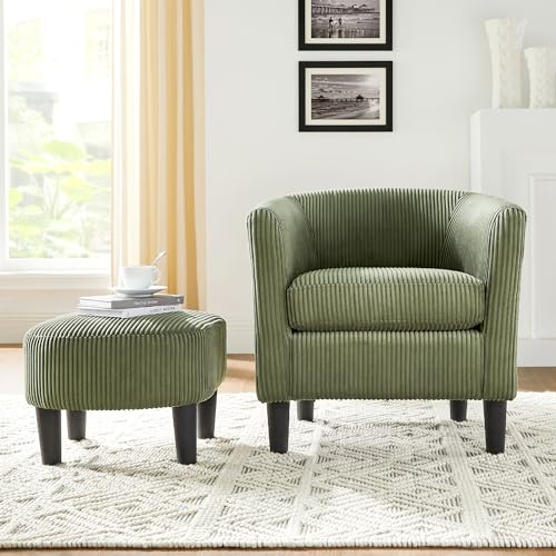 Green Corduroy Accent Chair with Ottoman K884
