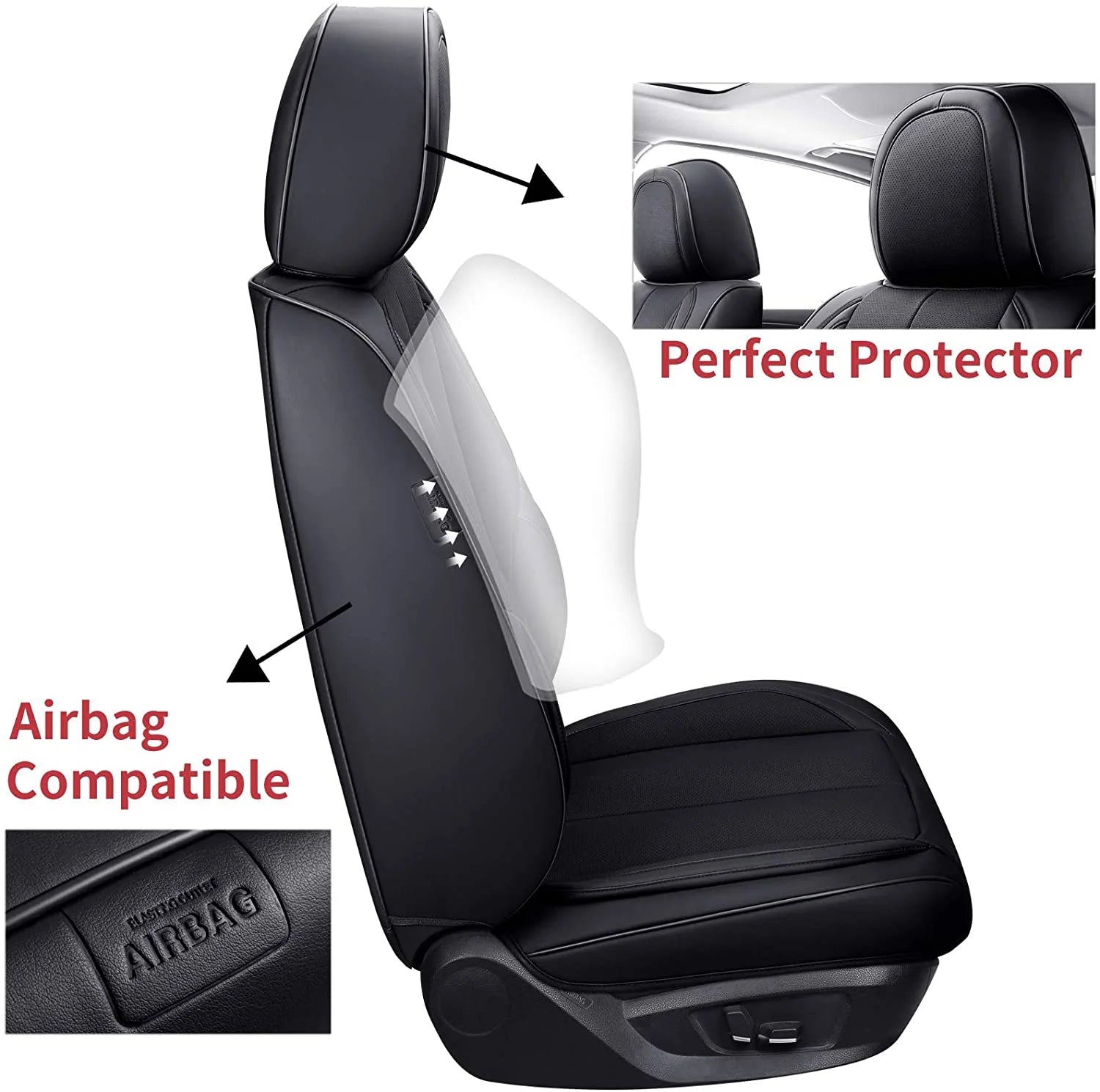 Black Waterproof Leather 6 Pieces Auto Seat Protectors A837843