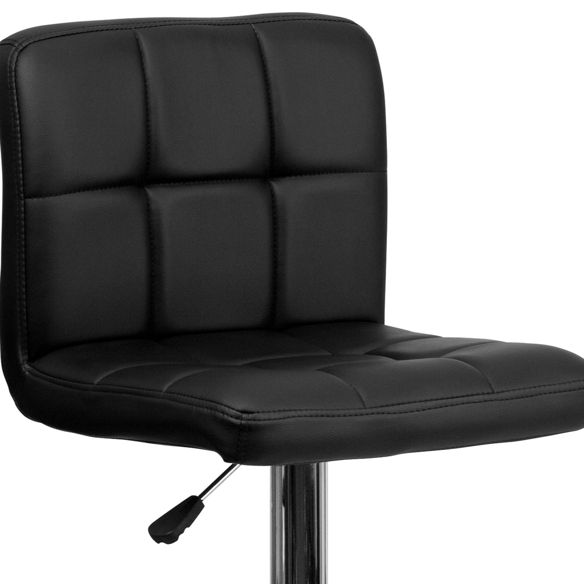 Black Quilted Vinyl Adjustable Height Barstool with Chrome Base D2765