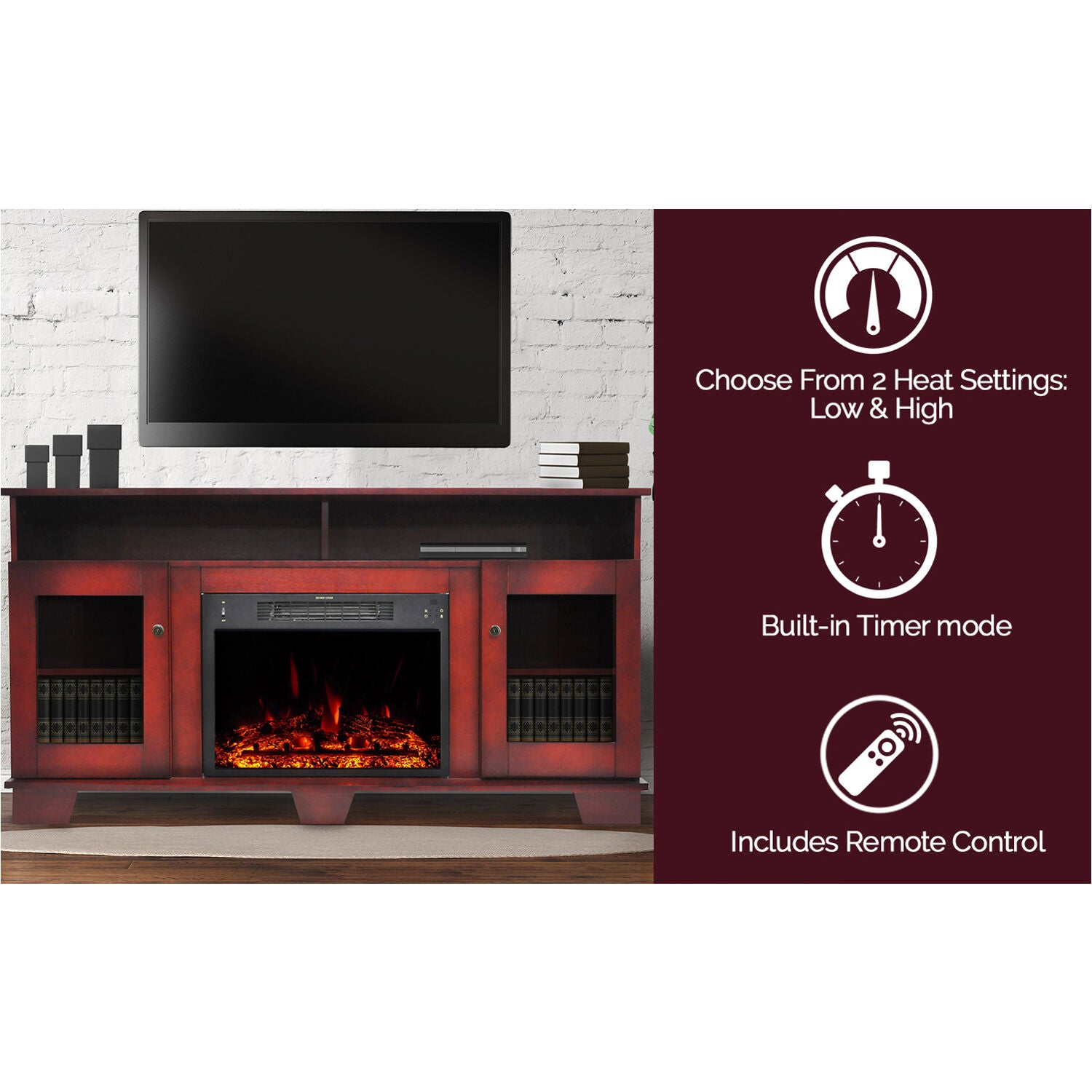 Electric Fireplace Heater with Cherry TV Stand G75117