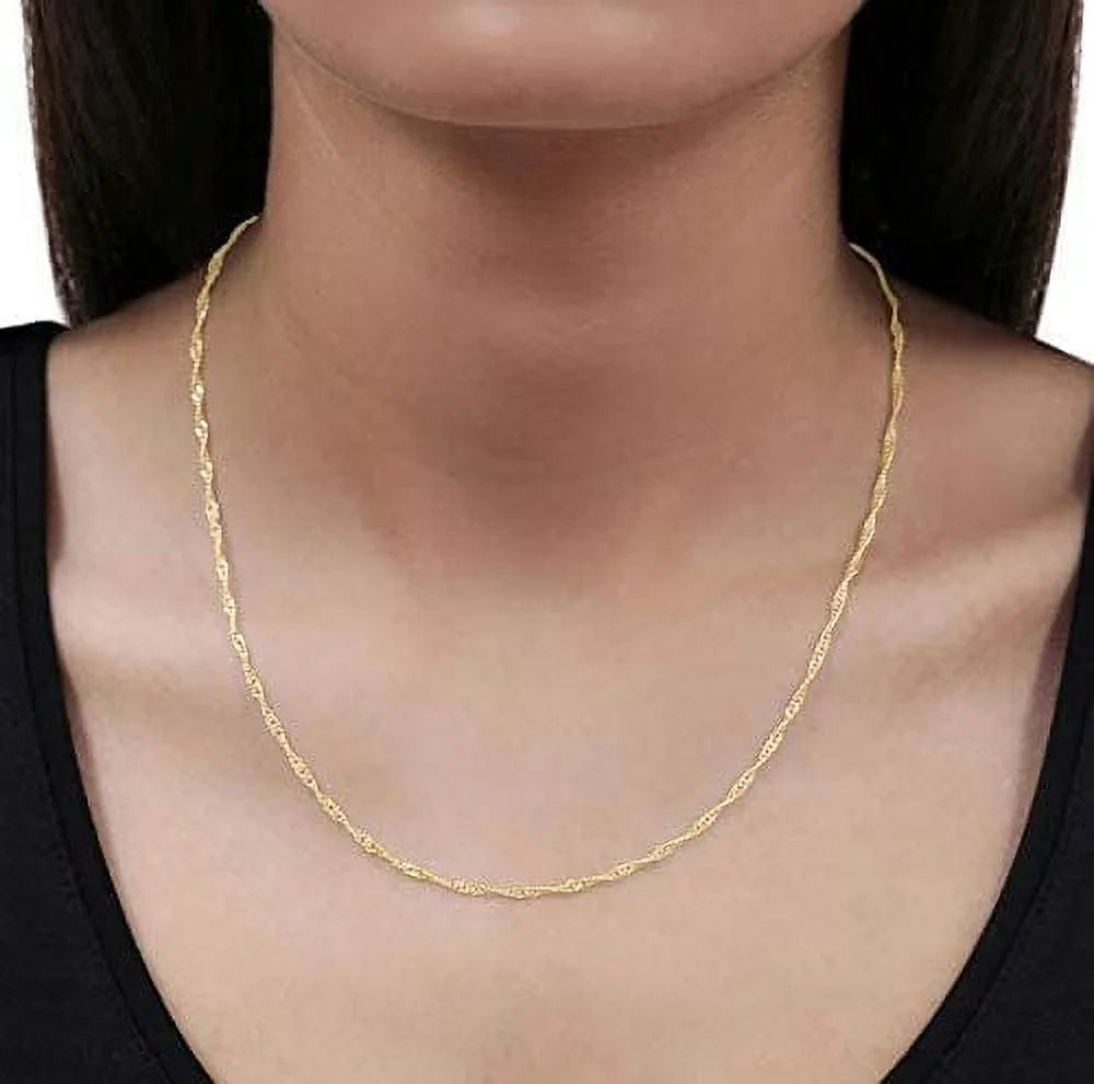 14K Yellow Gold 2mm Singapore Pendant Chain Diamond Cut Rope Link Necklace X2040