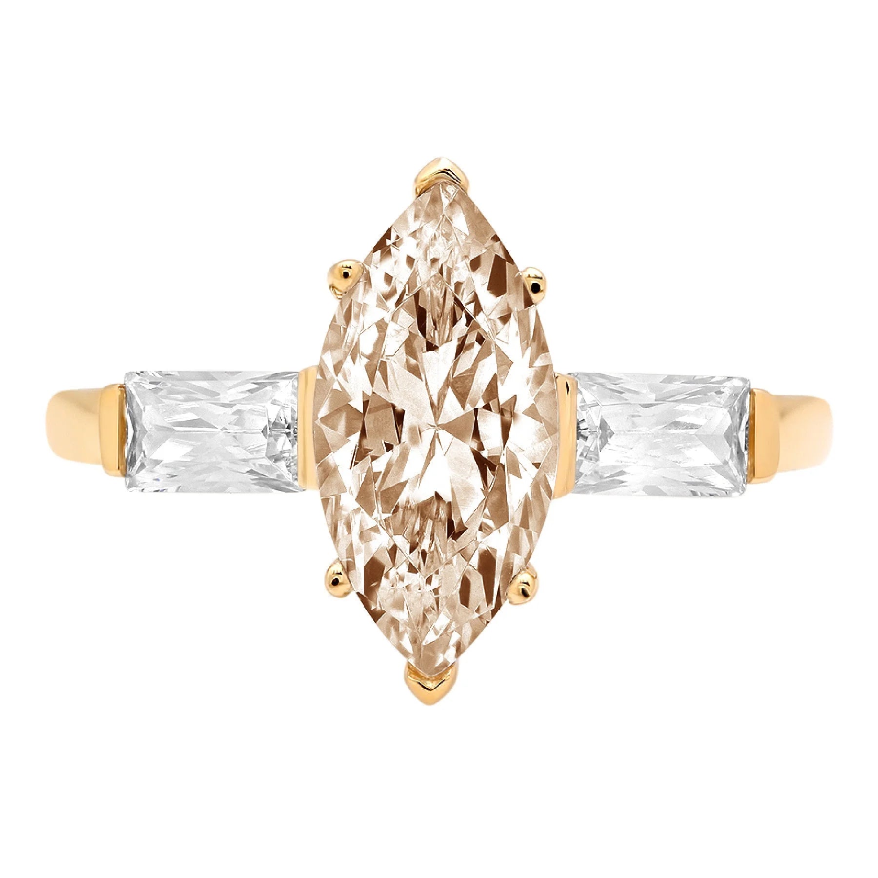 2.0ct Marquise Cut Champagne Simulated Diamond 18k Yellow Gold 3 Stone Ring D8527