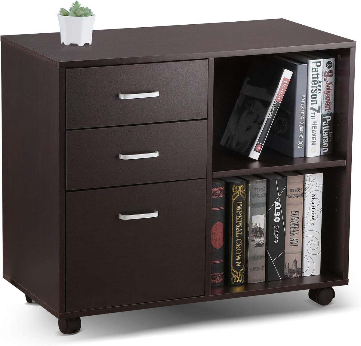 White Oak 2 Drawer Wood File Cabinet with Open Storage Shelves P380925