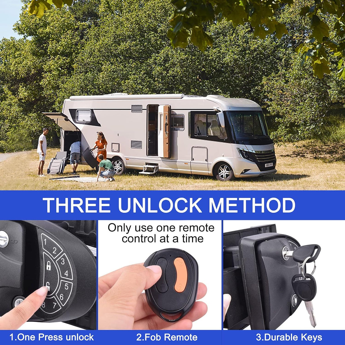 RV Keyless Entry Door Lock with Key Fobs and Backlit Keypad Metal Q867