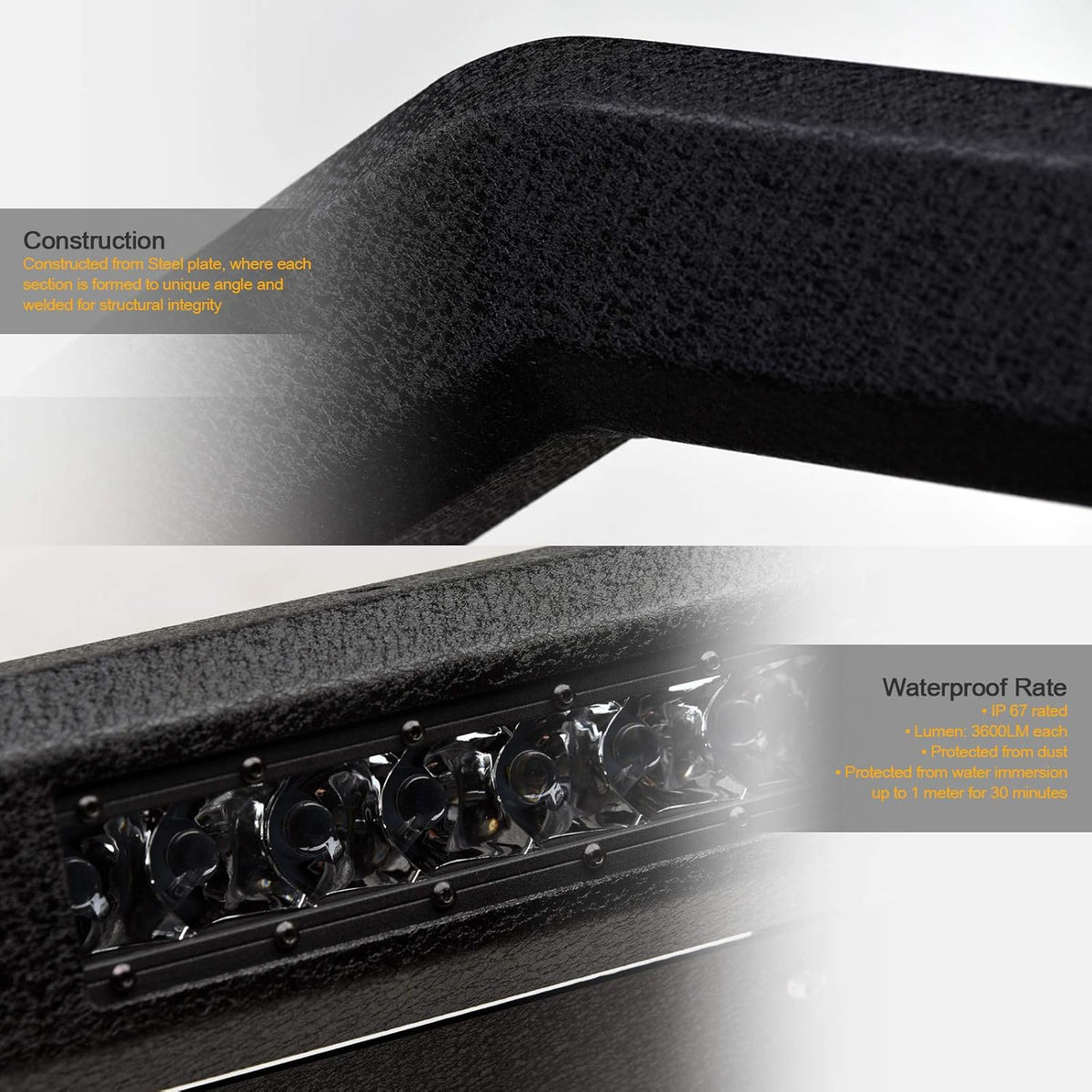 Textured Black Aluminum LED Bull Bar X4488