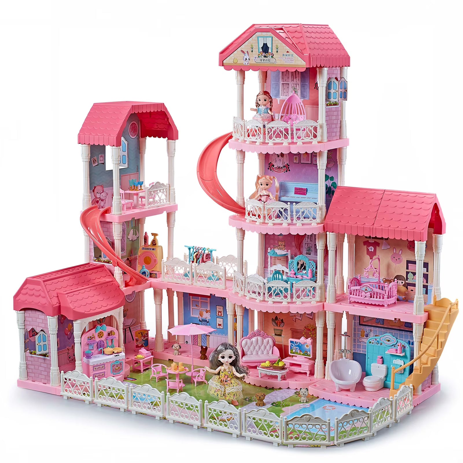DIY Dollhouse Assembly Kit Castle Villa 4 Layers 11 Rooms with Light U536