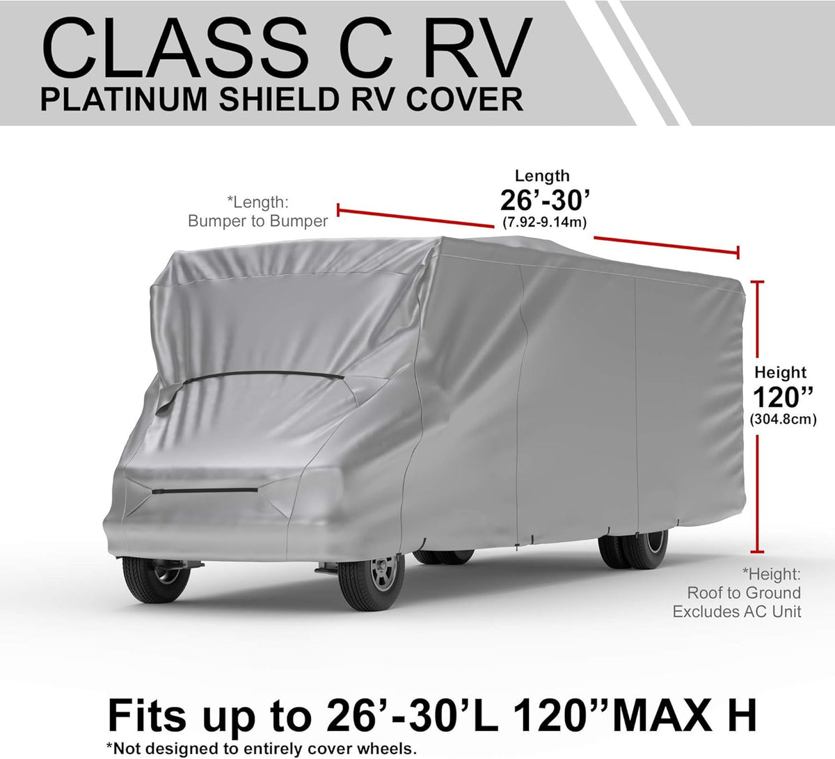 Weatherproof RV Cover for Class C RV 34' - 36' Long with Fleece Lining, Cable Lock, Storage Bag & Wind Straps A965393