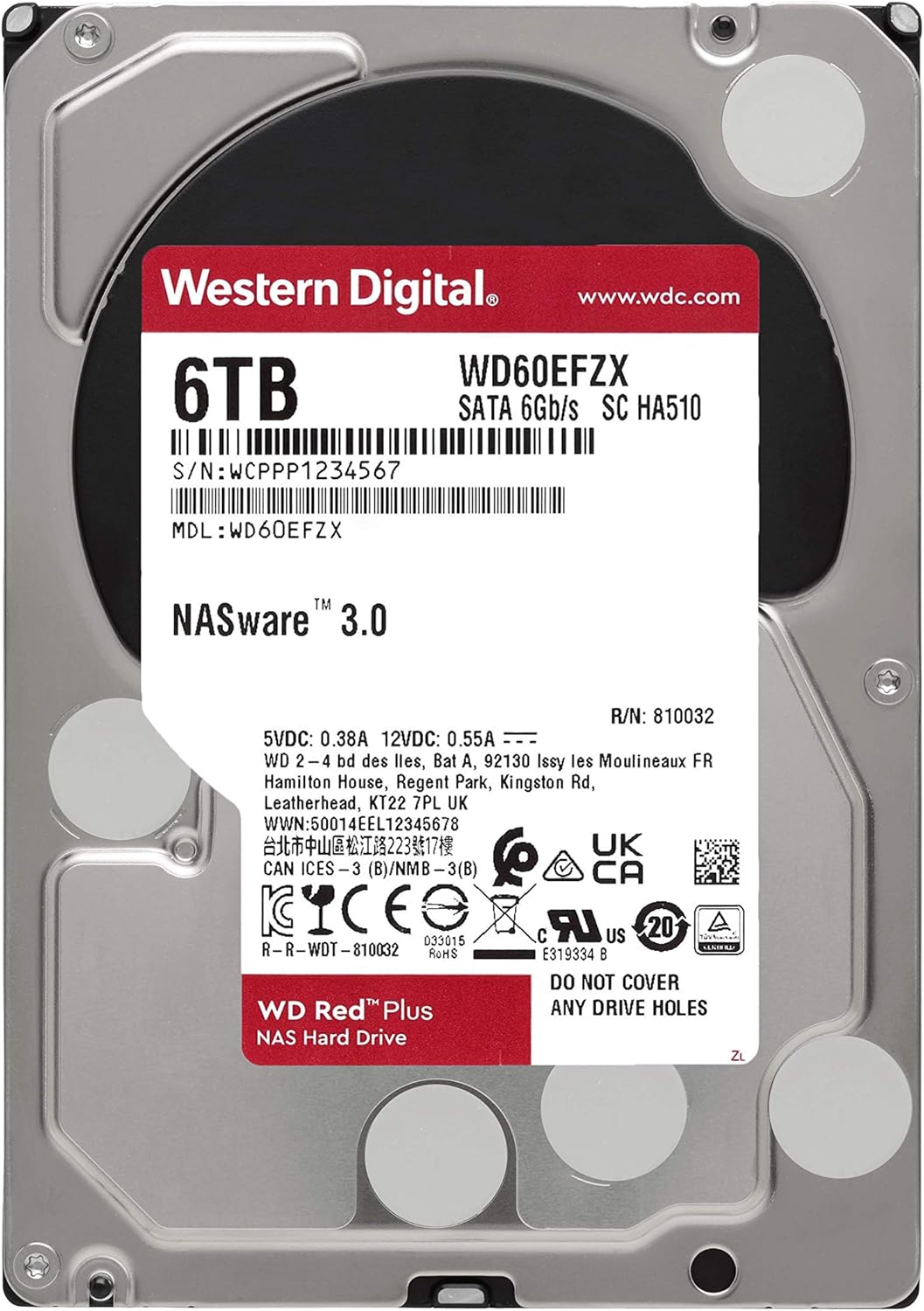 6TB WD Red Plus NAS Internal Hard Drive HDD - 5640 RPM, SATA 6 Gb/s, CMR, 128 MB Cache, 3.5 W2742