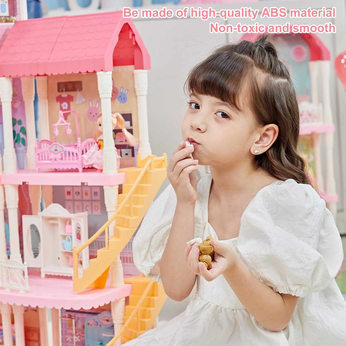 DIY Dollhouse Assembly Kit Castle Villa 4 Layers 11 Rooms with Light U536