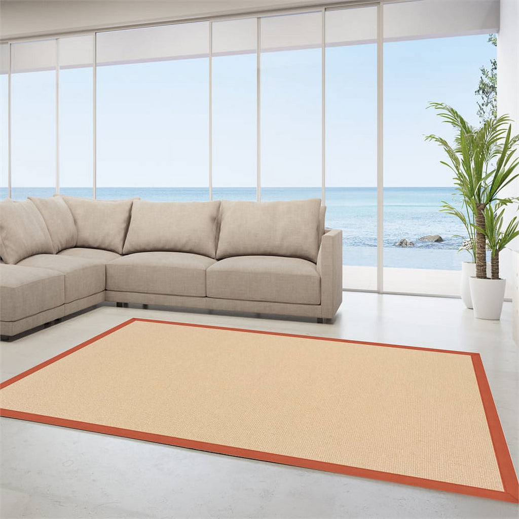 Natural and Burnt Orange Wool Rug C90842