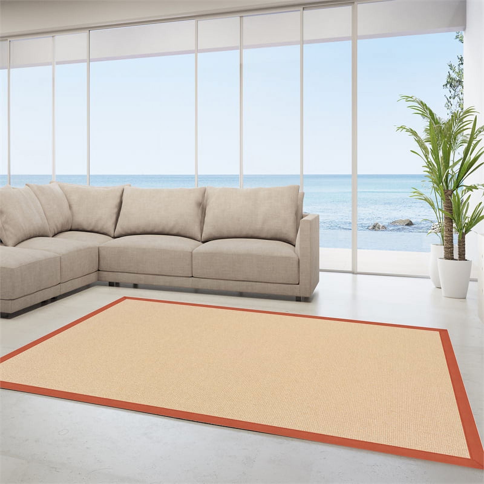 Natural and Burnt Orange Wool Rug C90842