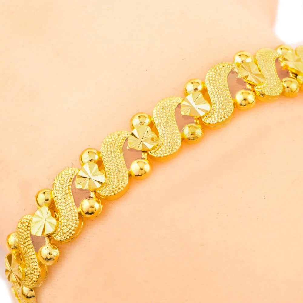 18k Gold Filled Over Silver Linked Heart Chain Bracelet Small 7-1/4" U2173