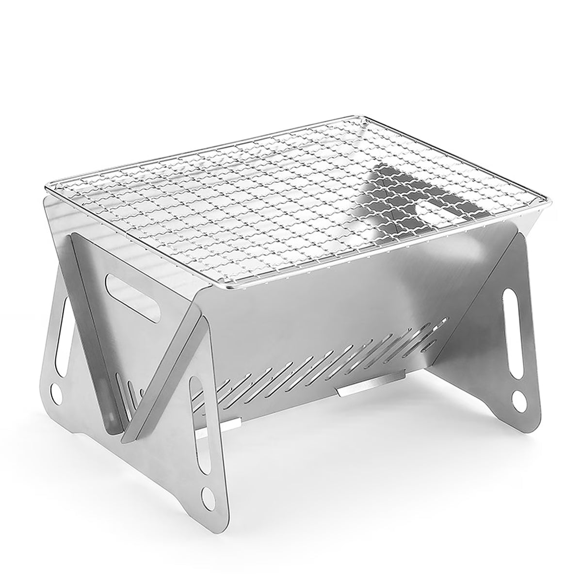 Portable Folding Stainless Steel Camping Wood Burning Stove with Grill Plate N3045