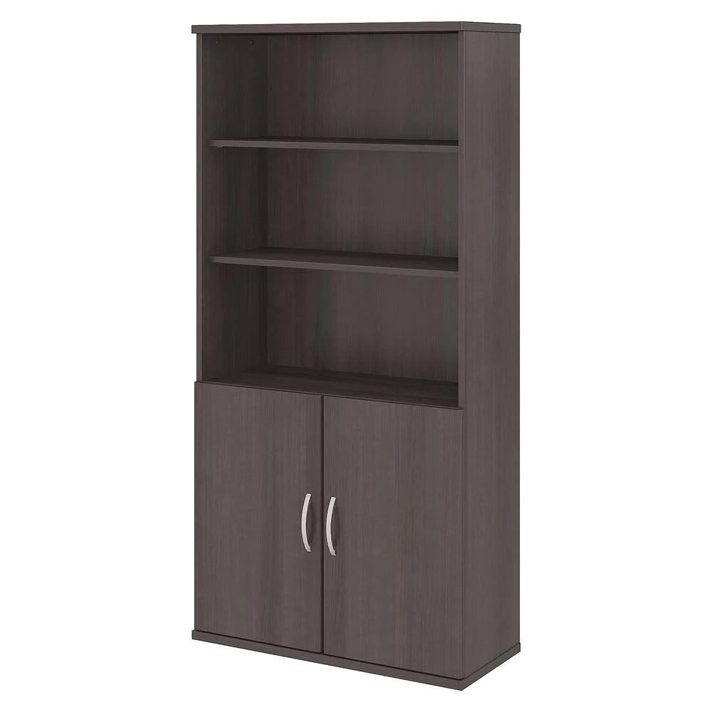 Bookcase with 5 Shelves and 2 Doors, Wood Composite, Storm Gray K256