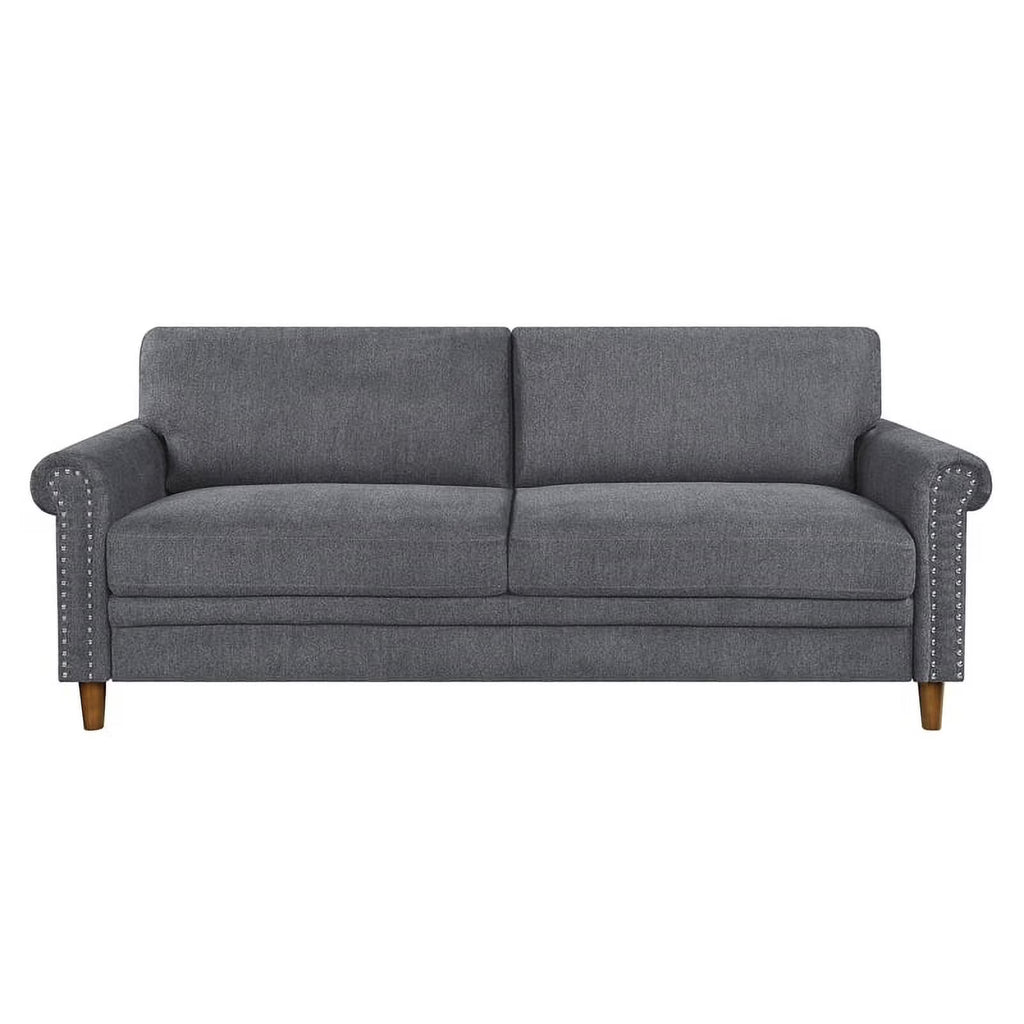 Dark Gray Fabric Upholstered Sofa with Roll Arms O1548