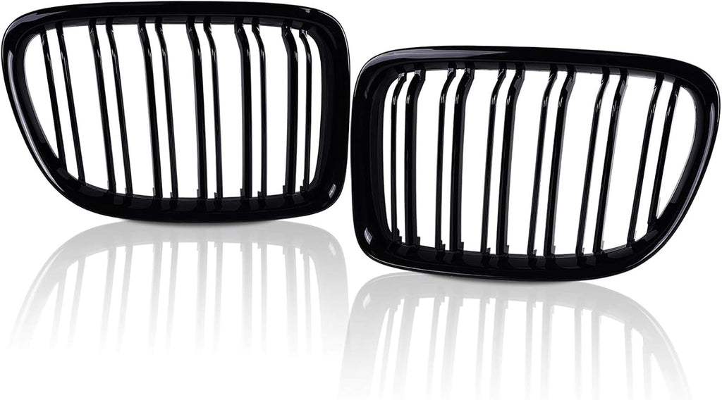 Glossy Black Front Hood Kidney Grille Sport Grill Replacement Dual Slat Pack of 2 Q524