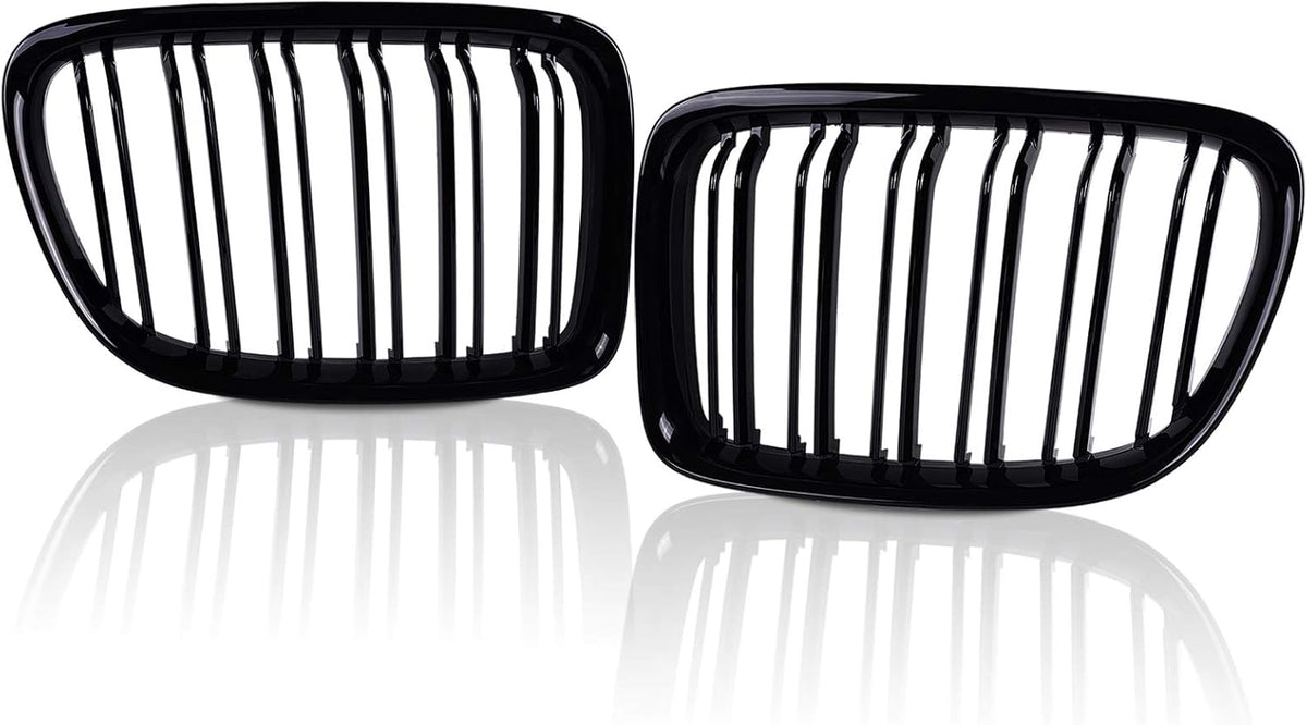 Glossy Black Front Hood Kidney Grille Sport Grill Replacement Dual Slat Pack of 2 Q524