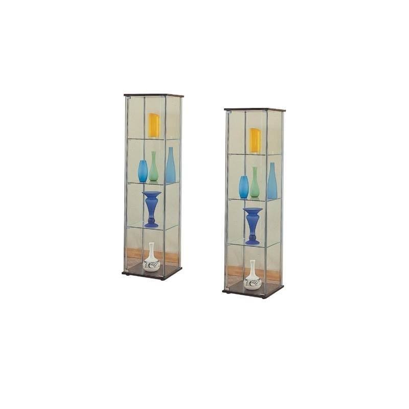 Set of 2 Glass Curio Cabinet in Cappuccino I5311