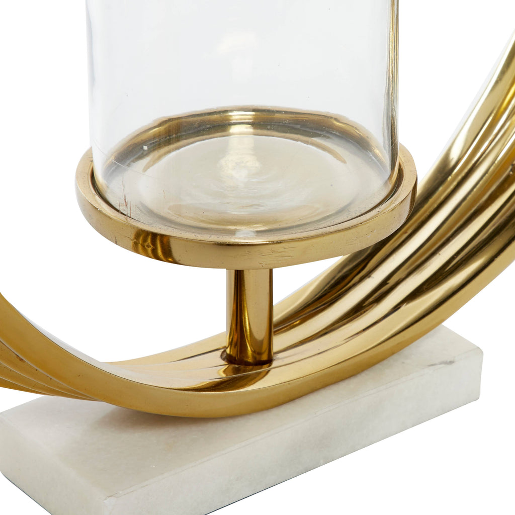Set of 2 Gold-Tone Metal Candle Holders with Marble Bases J48962