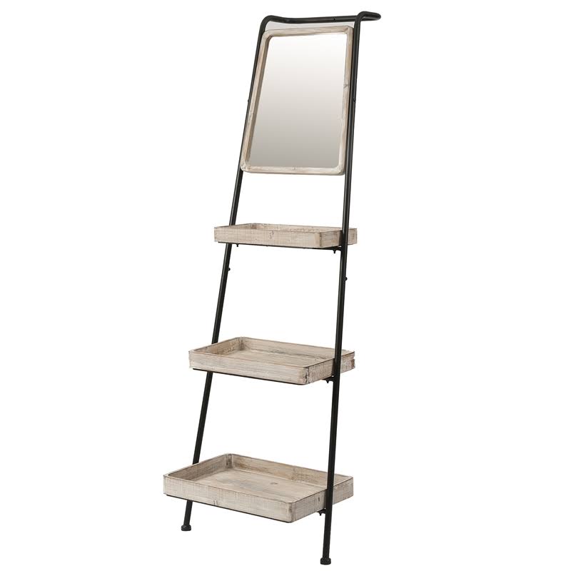 Metal and Wood Three-Tier Ladder Shelf Bookcase Q291646