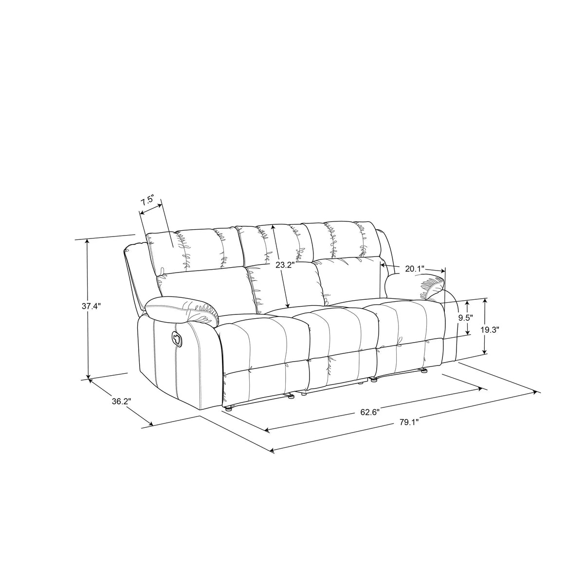 Caviar Black Faux Leather Reclining Sofa P317