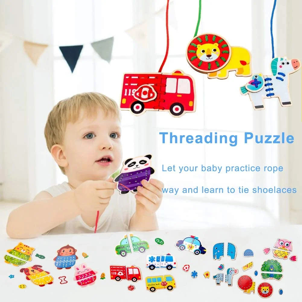 5 Pack Wooden Lacing Cards Montessori Sewing Toys L272