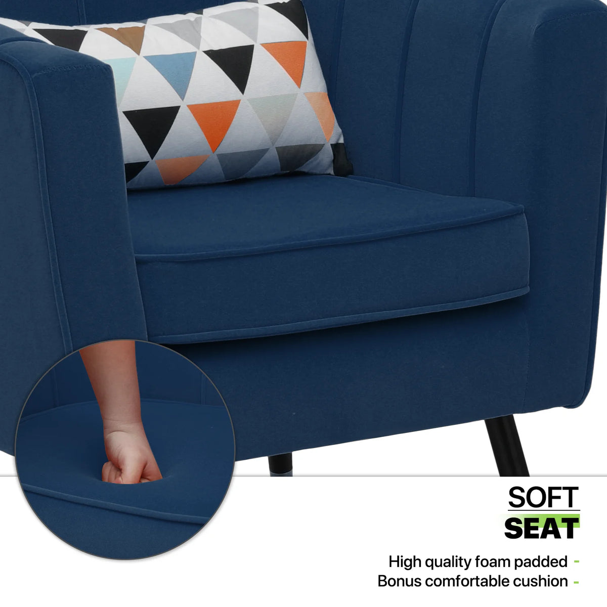Navy Blue Upholstered Barrel Chair with Pillow R962