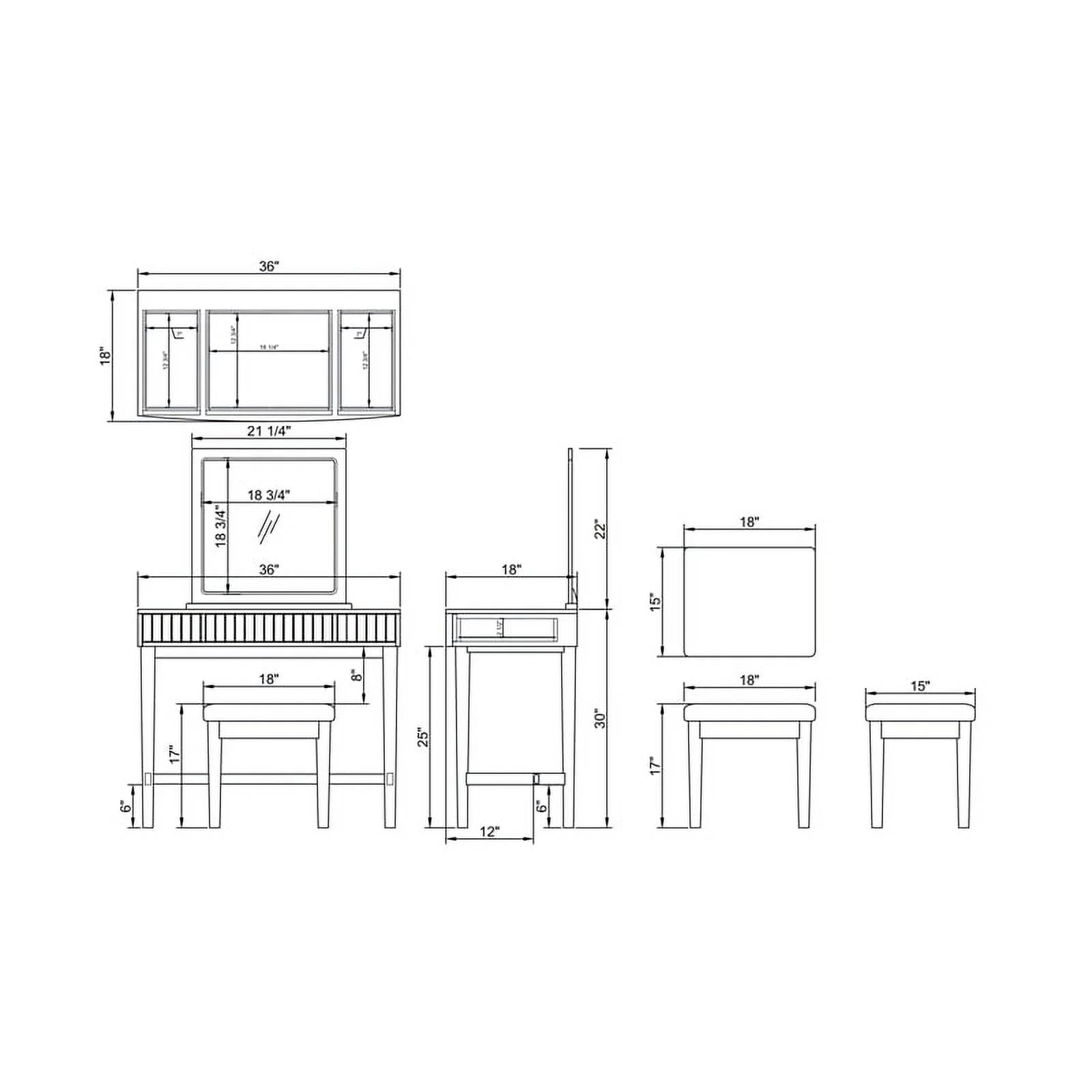Off-White 3-Drawer Vanity Set with Green Swirl Upholstered Stool P625651
