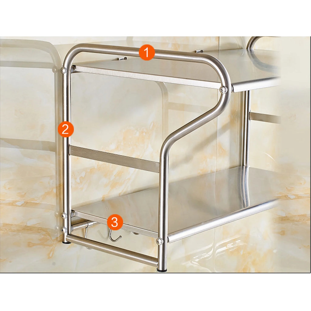 2 Layers Wall Mount Storage Shelf Microwave Oven Holder Stainless Steel H561015