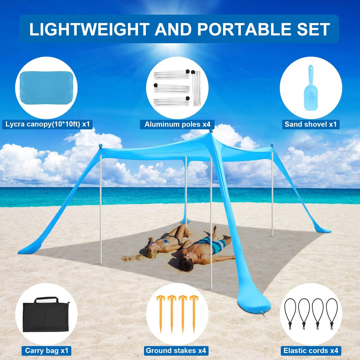 Beach Canopy with 4 Aluminum Poles, UPF50+ Sun Shelter, Pack of 2 O36776