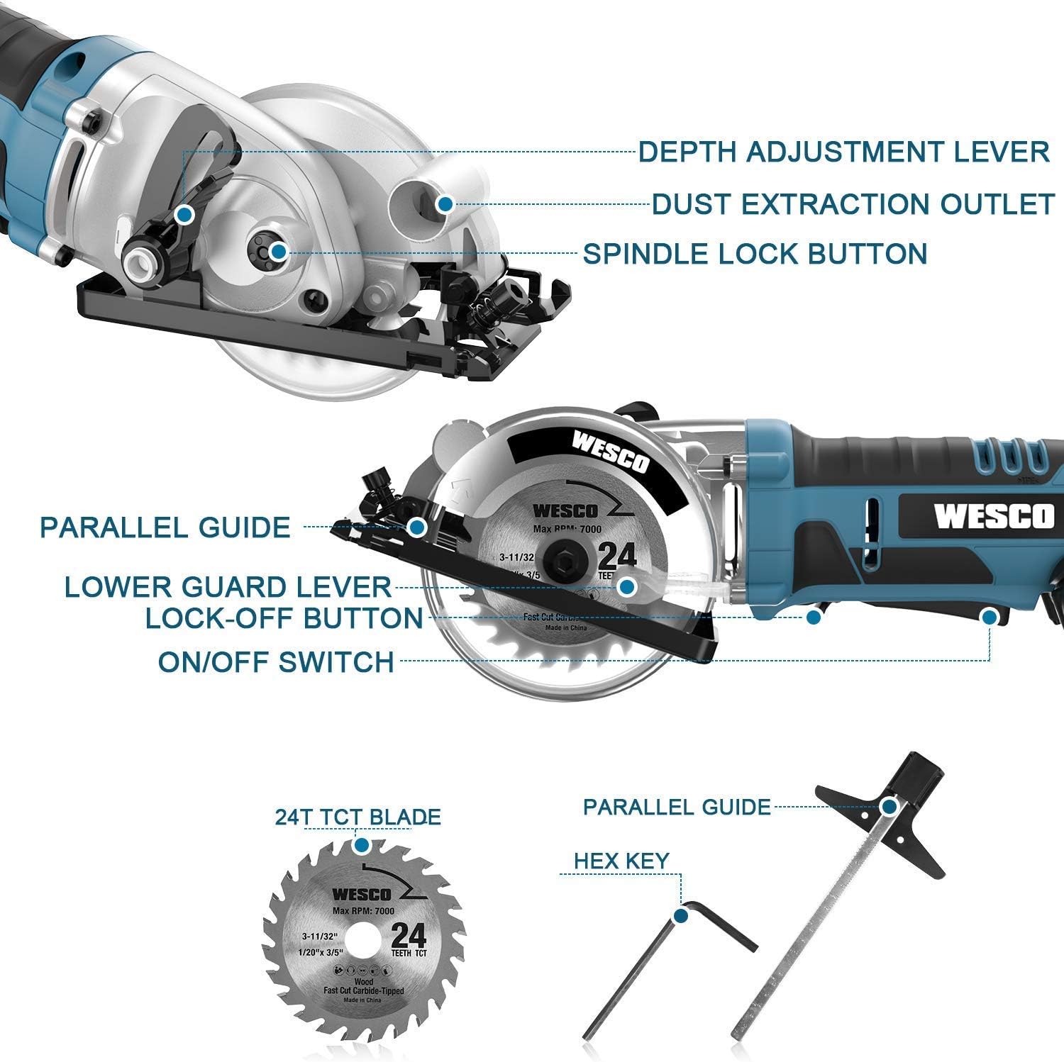 Cordless Mini Circular Saw with 2.0Ah Battery and Fast Charger D72604