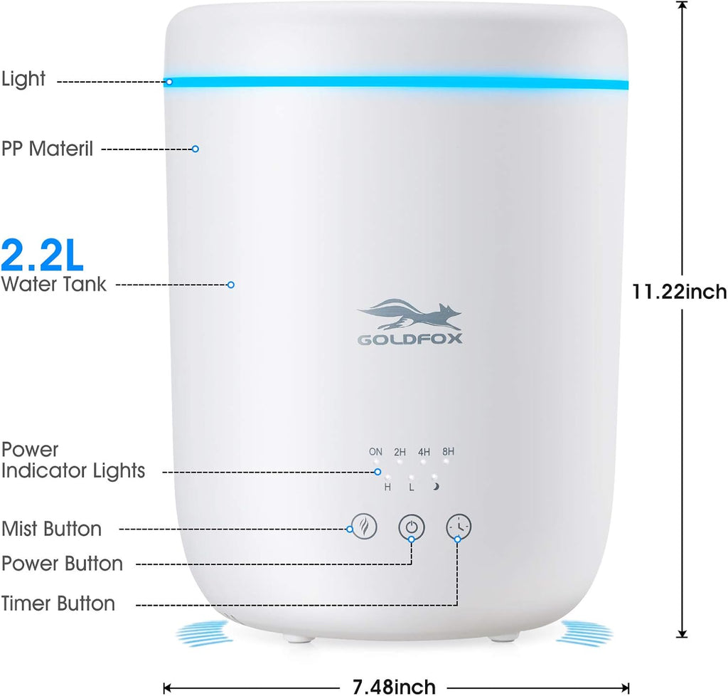 2.2L Cool Mist Humidifier with Ambient Light, Pack of 2 T70612