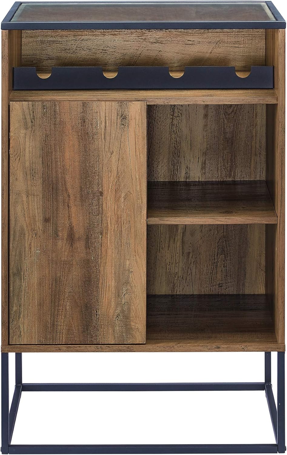 Rustic Oak Wood and Glass Bar Cabinet S110605