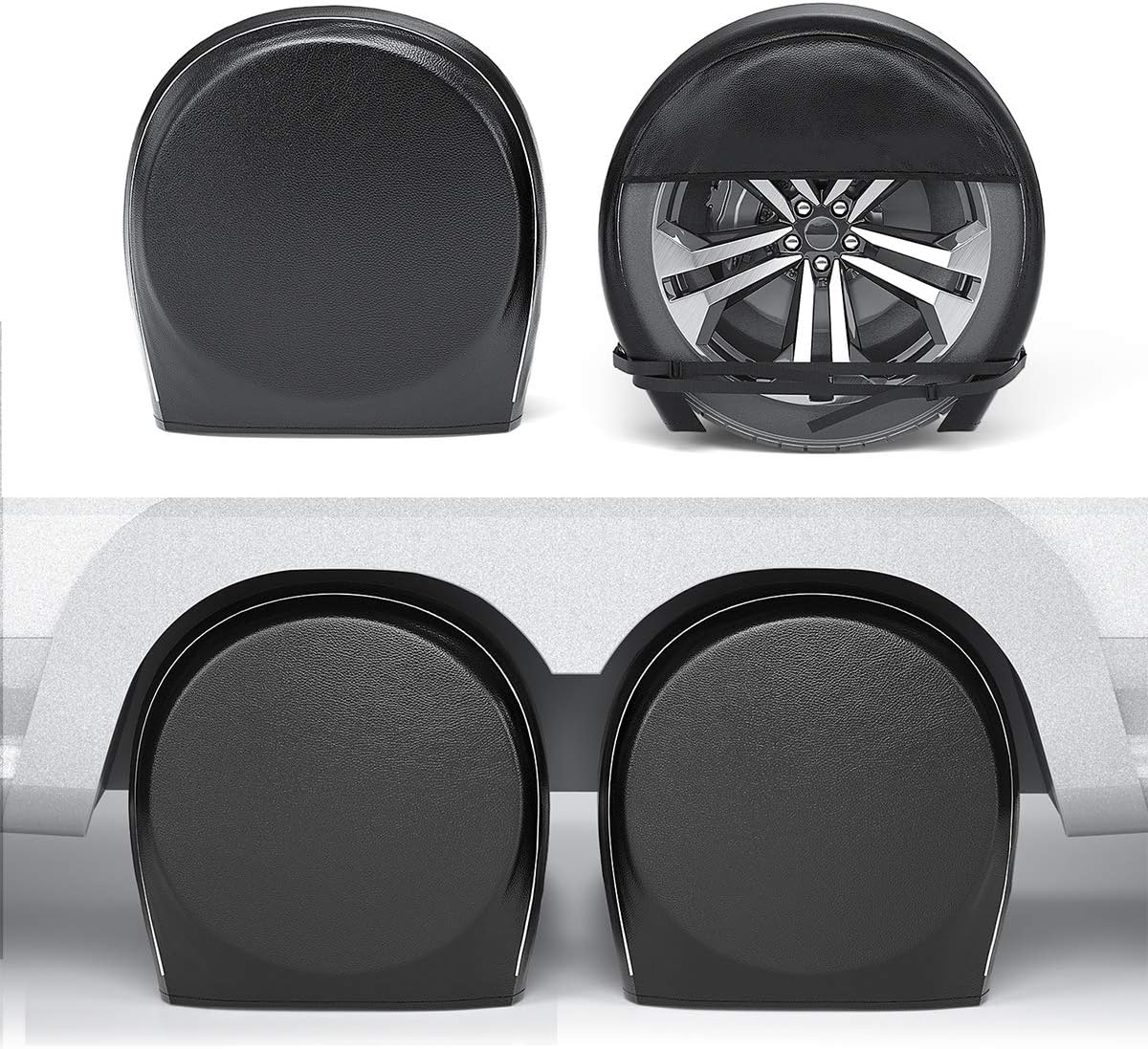 Waterproof Heavy Duty Vinyl RV Tire Covers Set of 4, Diameter 32" - 34.75", Black A417860