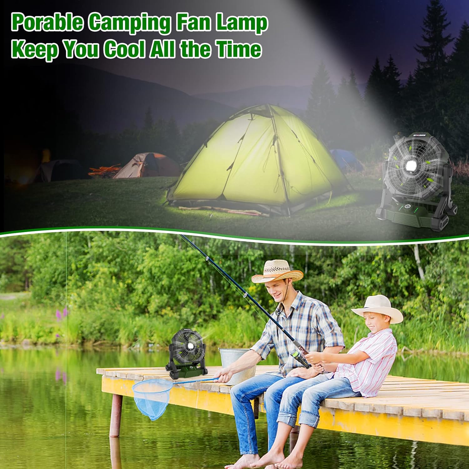 Rechargeable 14inch Camping Fan with LED Lantern Y2576