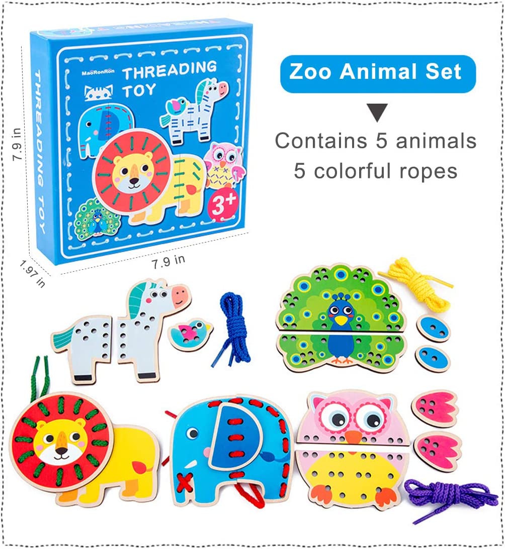 5 Pack Wooden Lacing Cards Montessori Sewing Toys L272