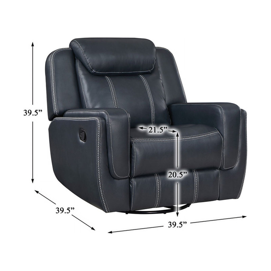 Blue Swivel Faux Leather Glider Reclining Chair U535