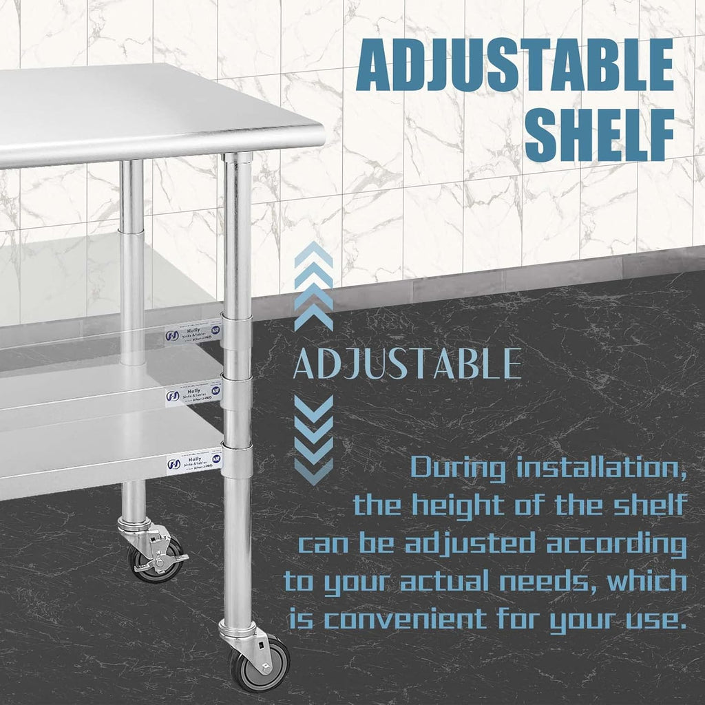 Stainless Steel Table 24 x 48 Inches with Caster Wheels and Undershelf O15654