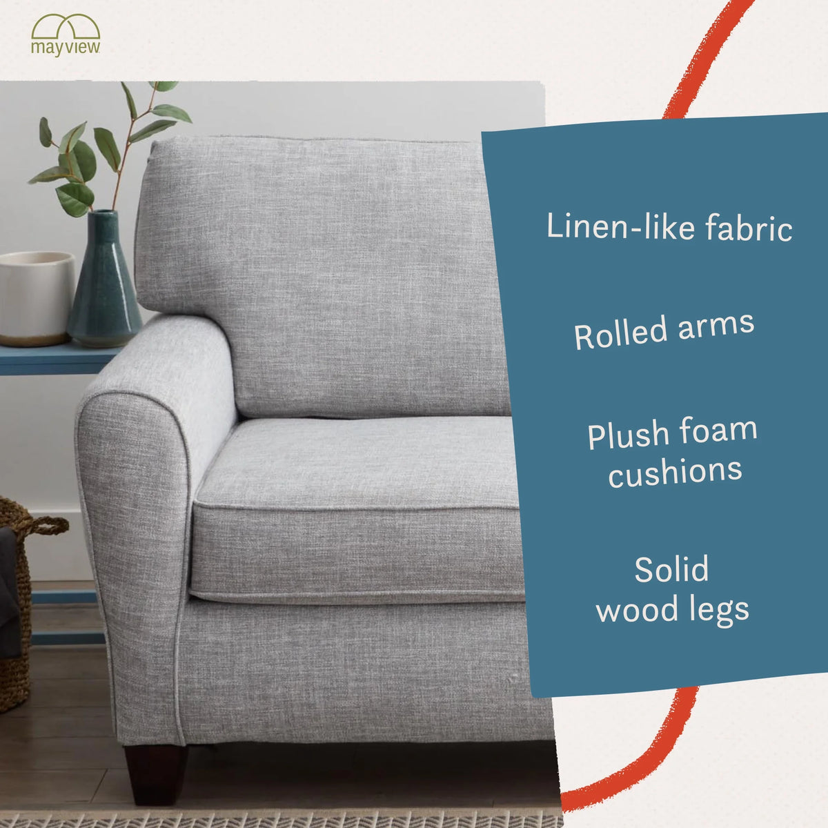 Light Gray Rolled Arm Fabric Sofa I56689