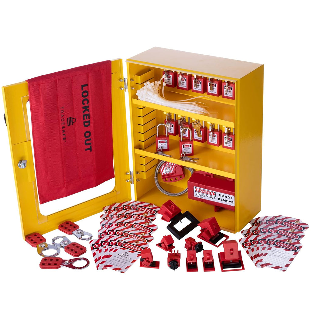 Lockout Tagout Storage Cabinet, 69 Piece, Wall-Mountable, 2 Movable Shelf Partitions N616329