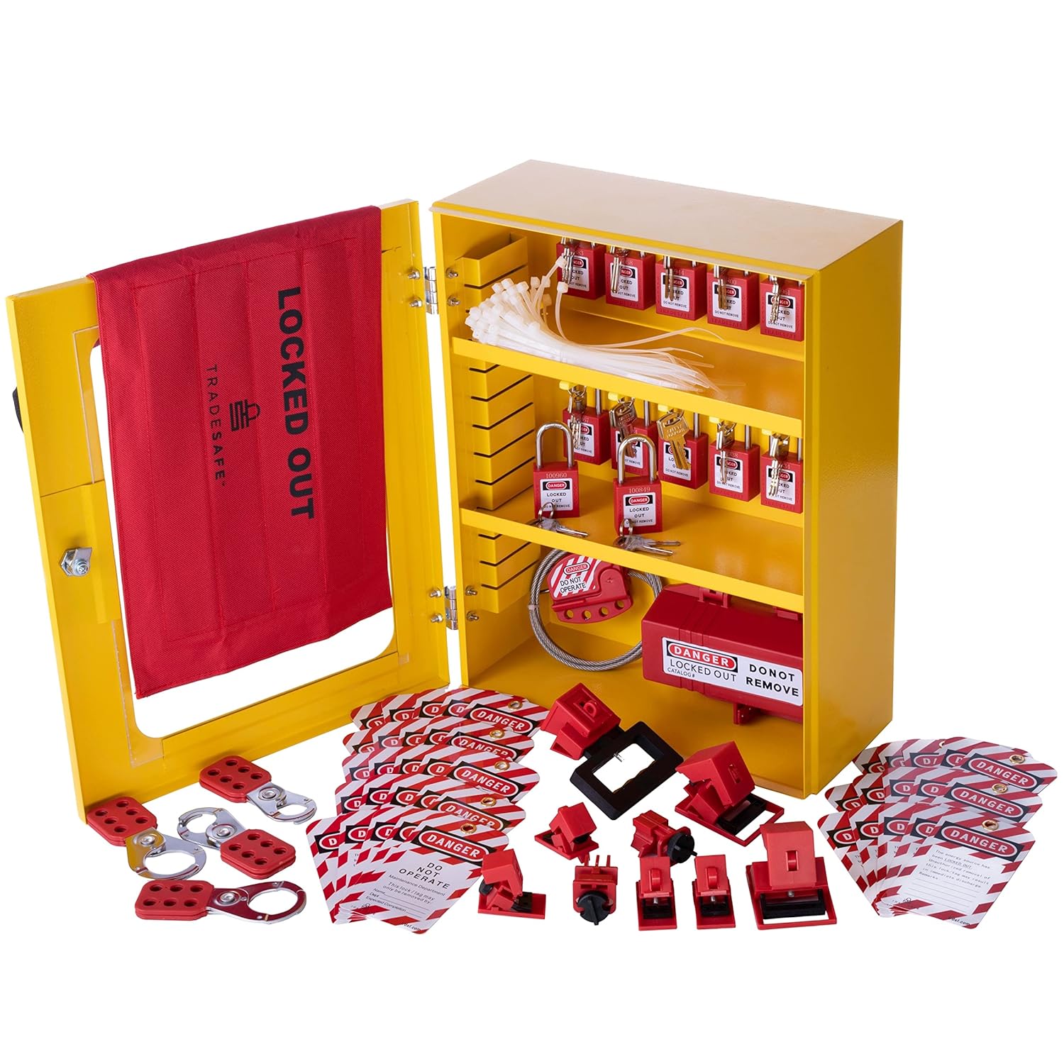 Lockout Tagout Storage Cabinet, 69 Piece, Wall-Mountable, 2 Movable Shelf Partitions N616329