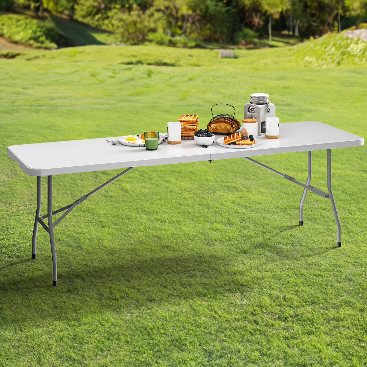 White 8FT Heavy Duty Plastic Folding Table with Carrying Handle H1838