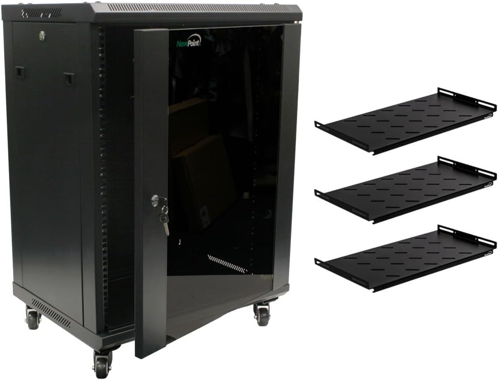 15U Wall Mount Network Server Cabinet Rack Glass Door Lock with Shelves E94605