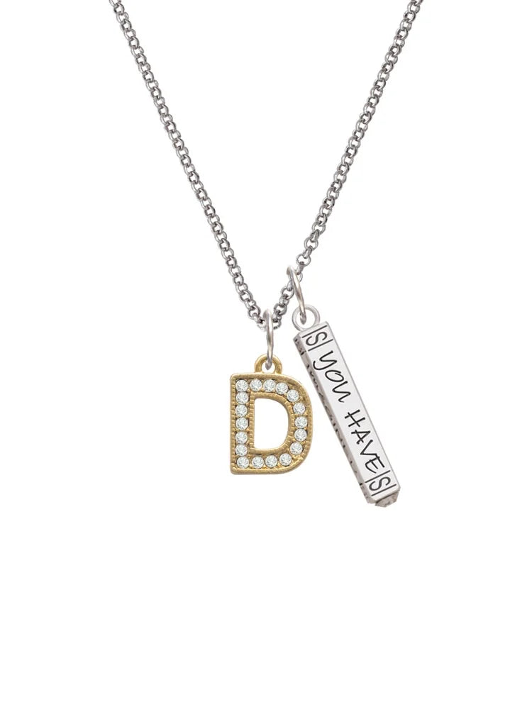 Goldtone Crystal Initial Bar Charm Necklace, 23" R5002