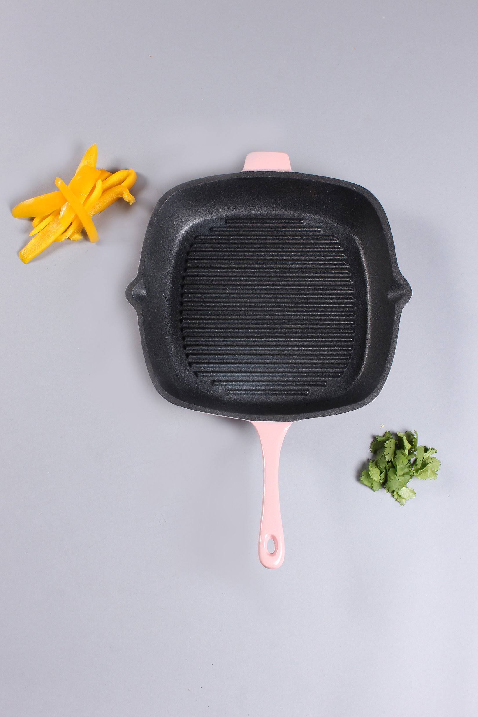 Pink Cast Iron Square Grill Pan V678948