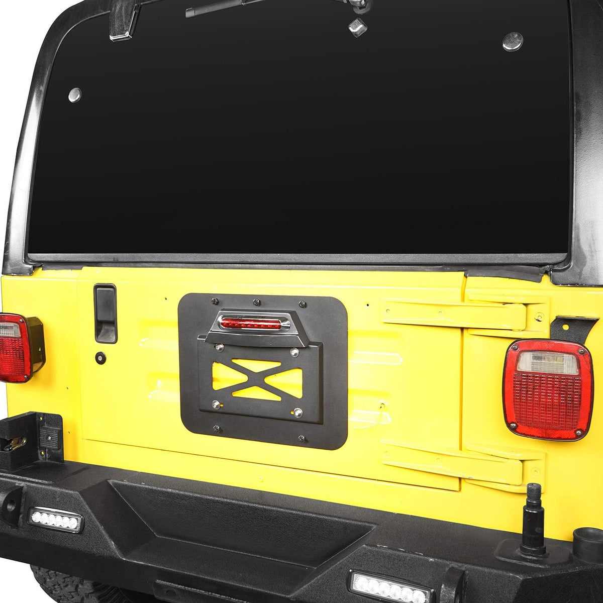 Spare Tire Delete License Plate Relocation Kit with Third Brake Light for Jeep Wrangler TJ P900098