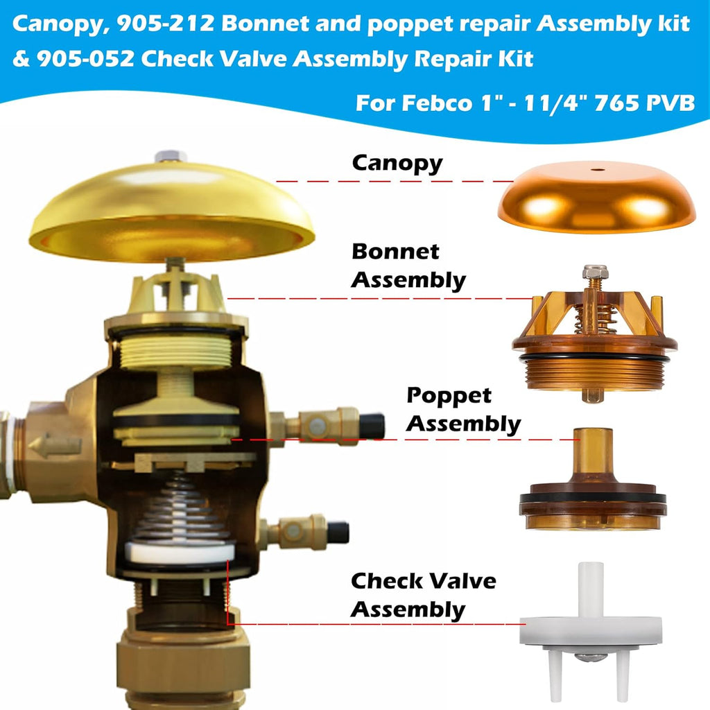 Bonnet and Poppet Repair Kit & Check Valve Assembly Repair Kit & Canopy for 765 Backflow Preventer and Vacuum Breaker V447